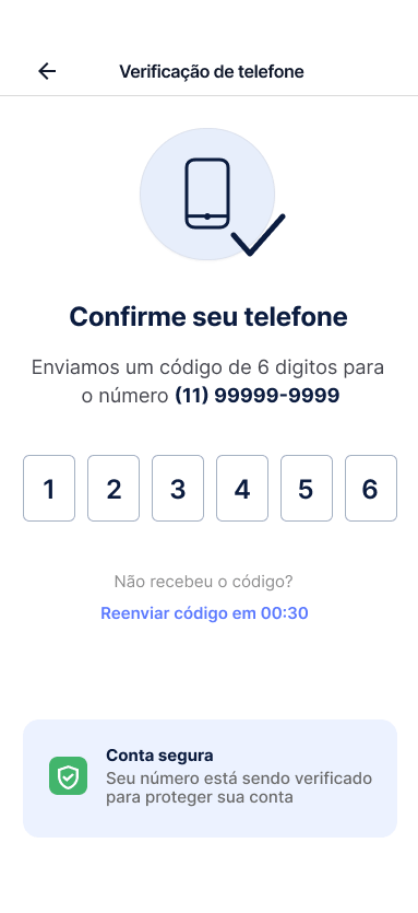 Tela Verificar o telefone