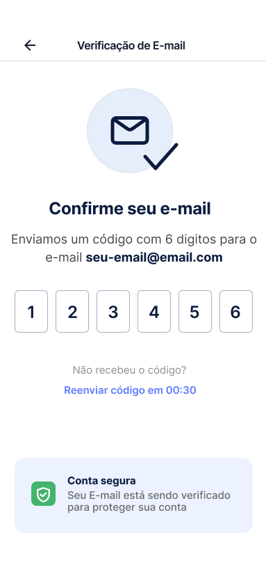 Tela Verificar o e-mail