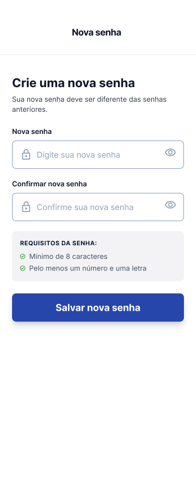 Tela Criar nova senha