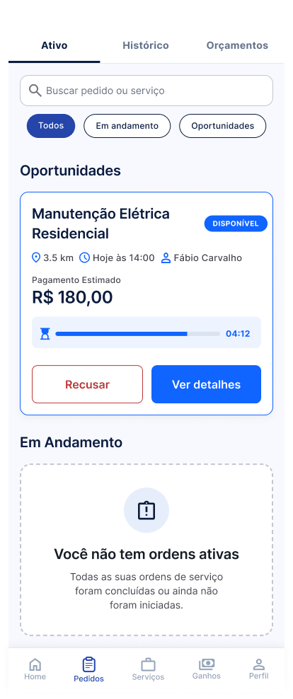 Tela Ver oportunidades disponíveis