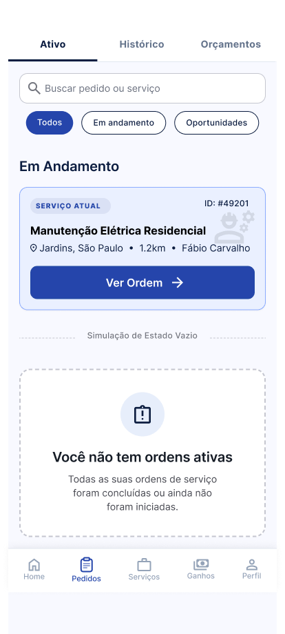 Tela Pedido aceito
