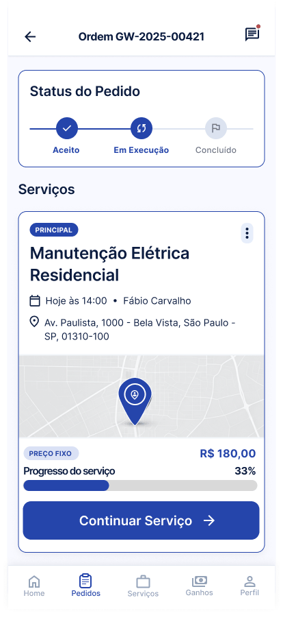 Tela Acompanhar o progresso na ordem