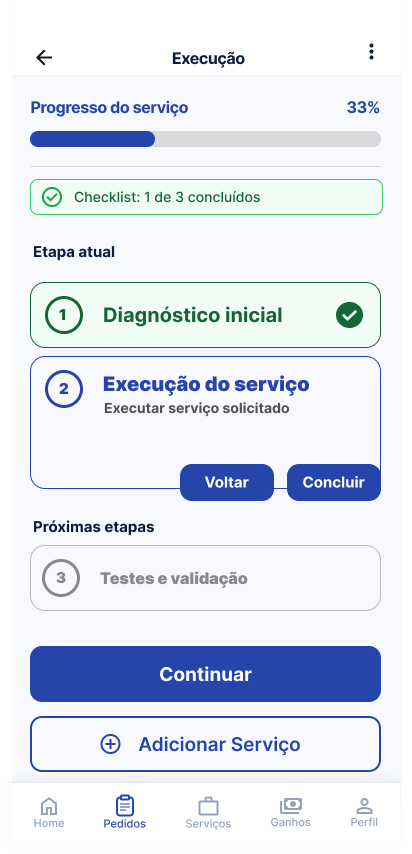Tela Concluir a etapa de execução