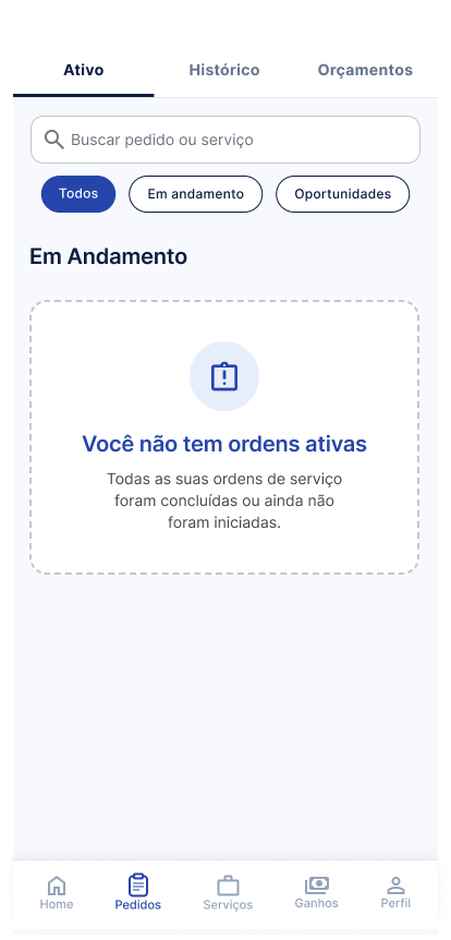 Tela Sem ordens ativas