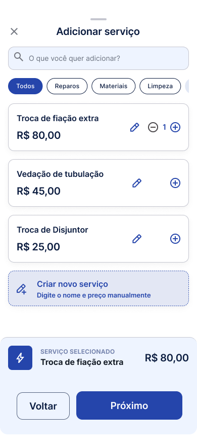 Tela Selecionar o adicional e a quantidade