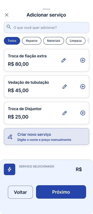 Tela Gerenciar sua lista de adicionais