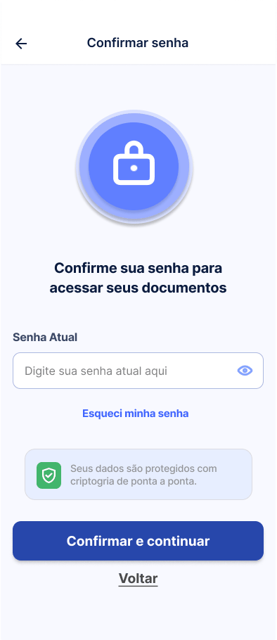 Tela Confirmar senha