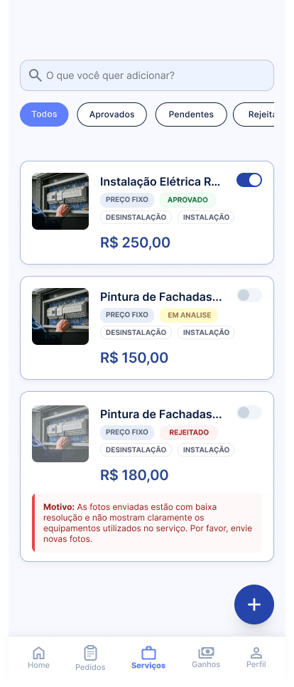 Tela Meus Serviços