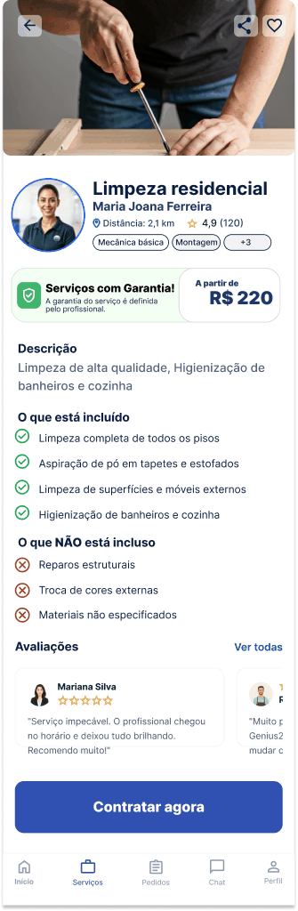 Tela Ver os detalhes do serviço