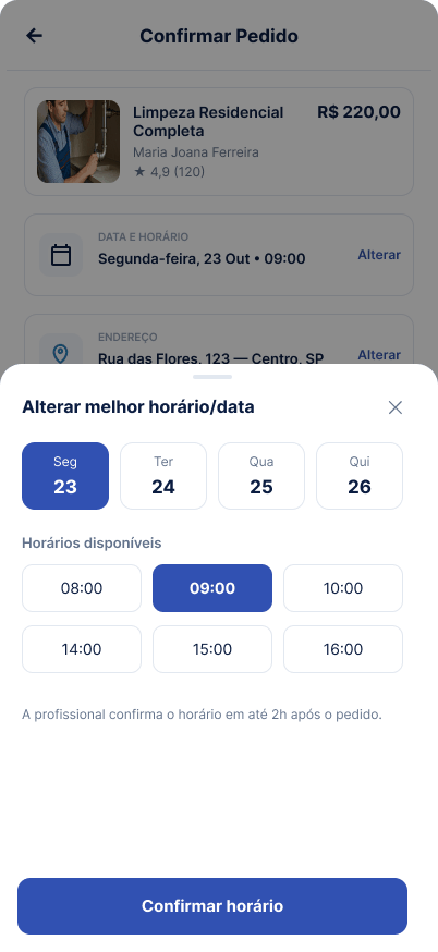 Tela Alterar data e horário