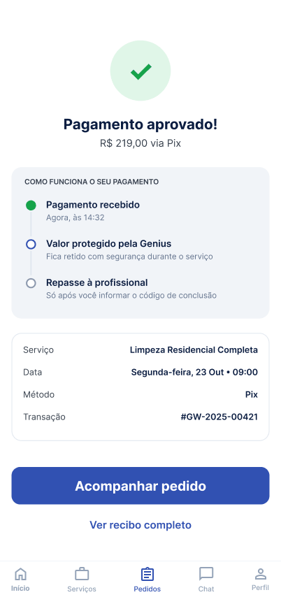 Tela Pagamento aprovado