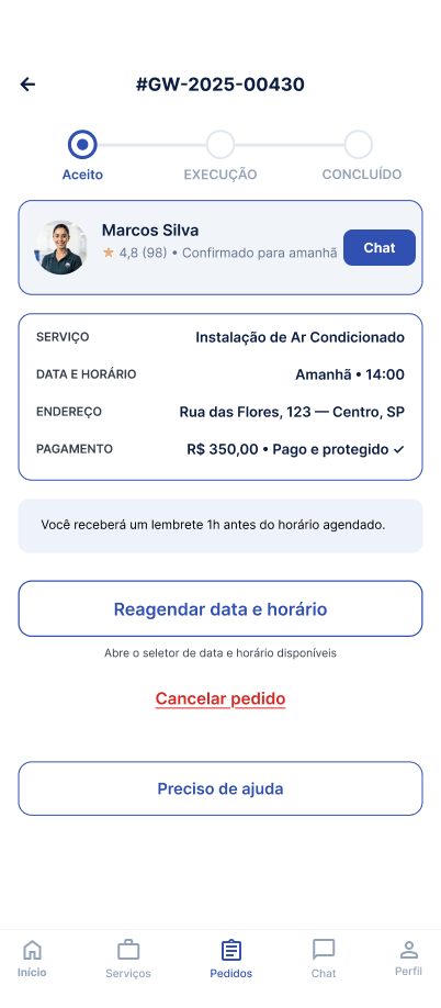 Tela Pedido agendado