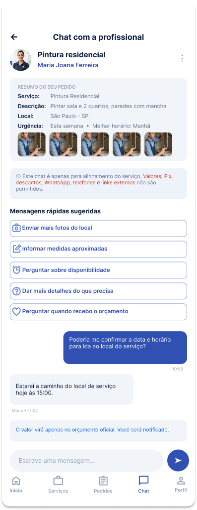 Tela Conversar no chat guiado