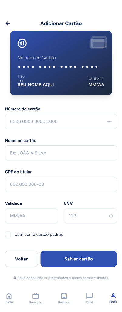 Tela Adicionar um cartão