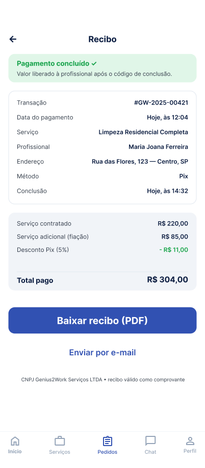 Tela Ver e baixar o recibo