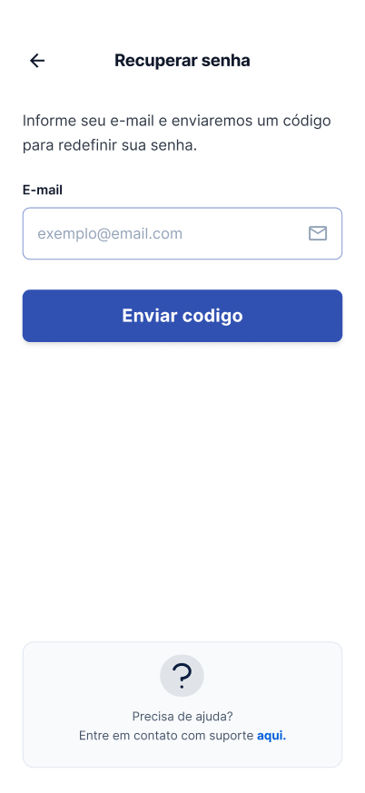 Tela Recuperar senha