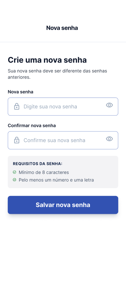Tela Criar uma nova senha