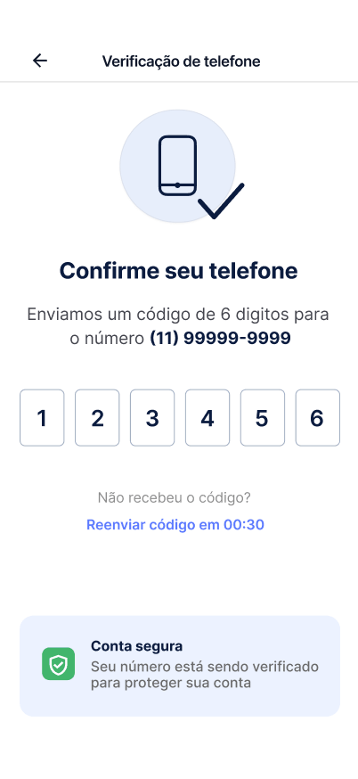 Tela Verificar seu telefone