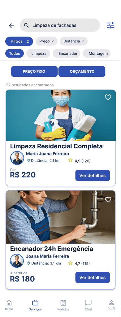Tela Buscar e filtrar serviços