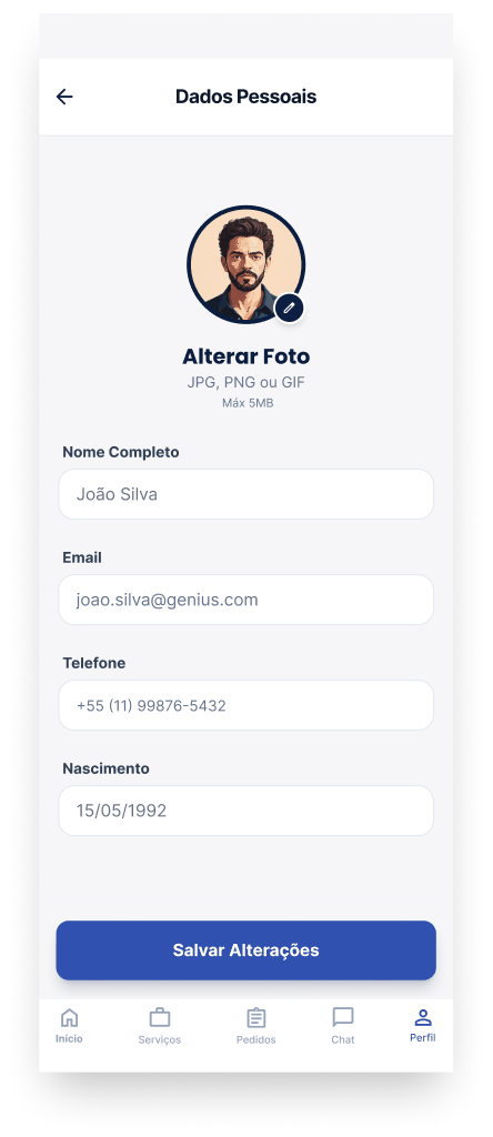 Tela Editar dados pessoais