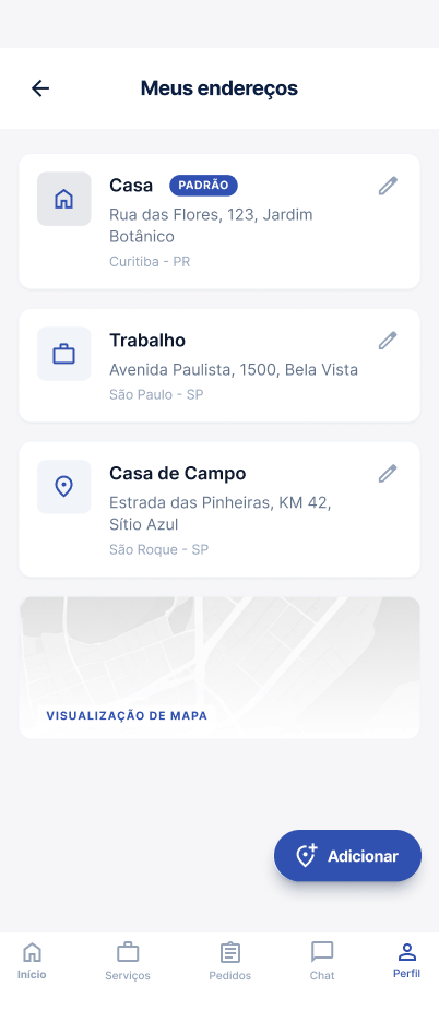 Tela Gerenciar endereços