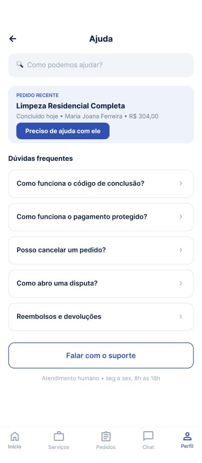 Tela Acessar a Central de Ajuda