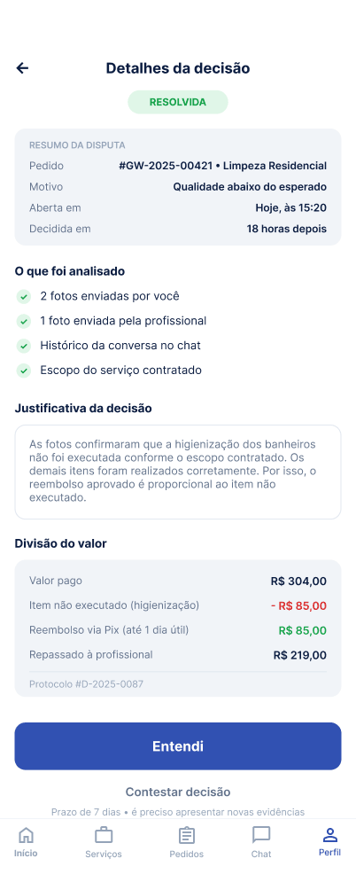 Tela Entender os detalhes da decisão