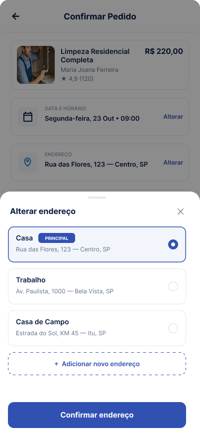 Tela Alterar o endereço