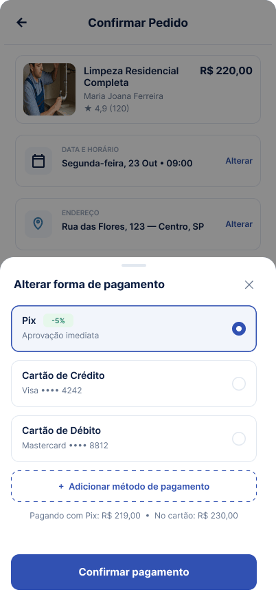 Tela Alterar a forma de pagamento