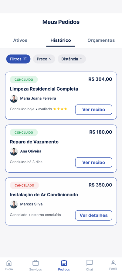 Tela Aba Histórico