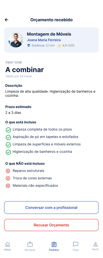 Tela Conversar antes do valor