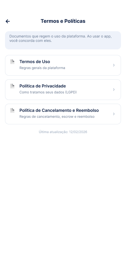 Tela Consultar Termos e Políticas
