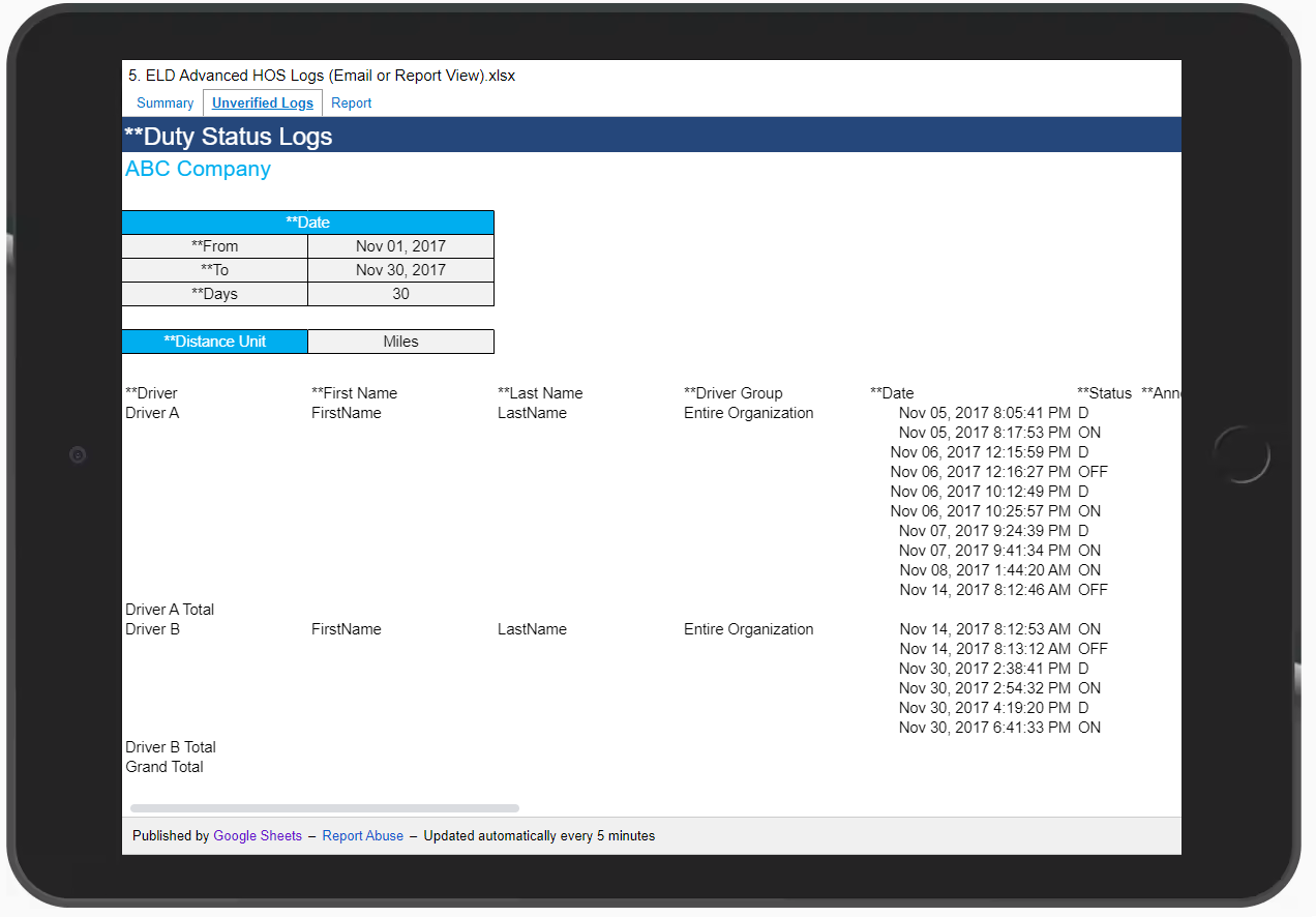 image of Advanced HOS Logs Report