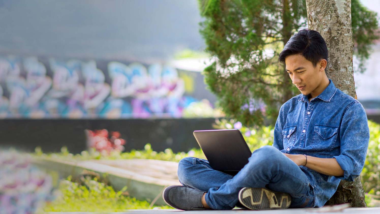 person sitting with a laptop