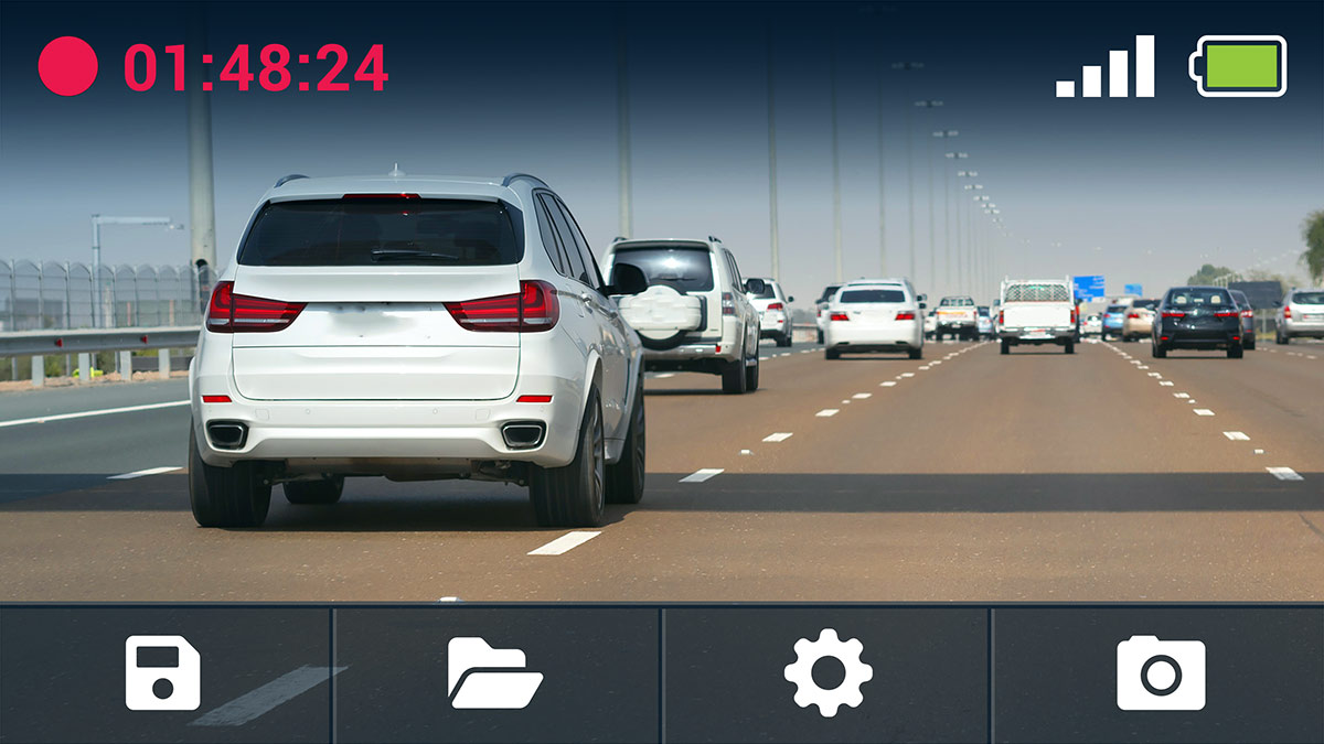 Traffic with fleet camera UI overlay