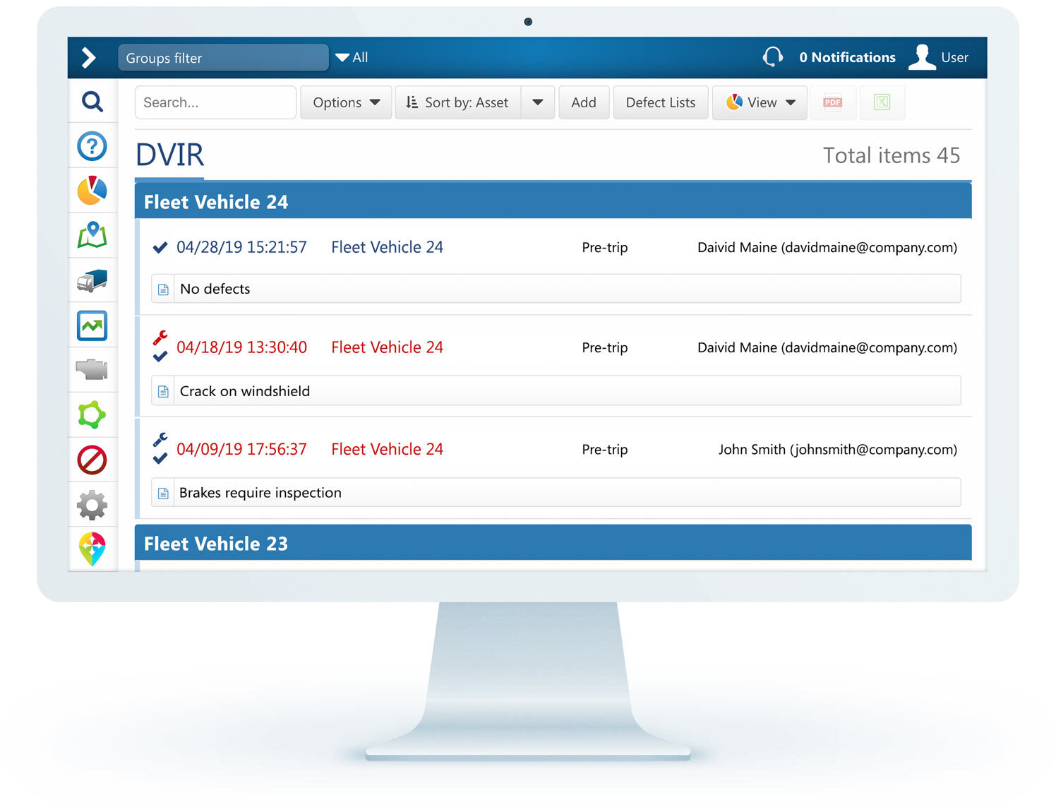 DVIR dashboard in MyGeotab Driver Vehicle Inspection Reporting (DVIR) software