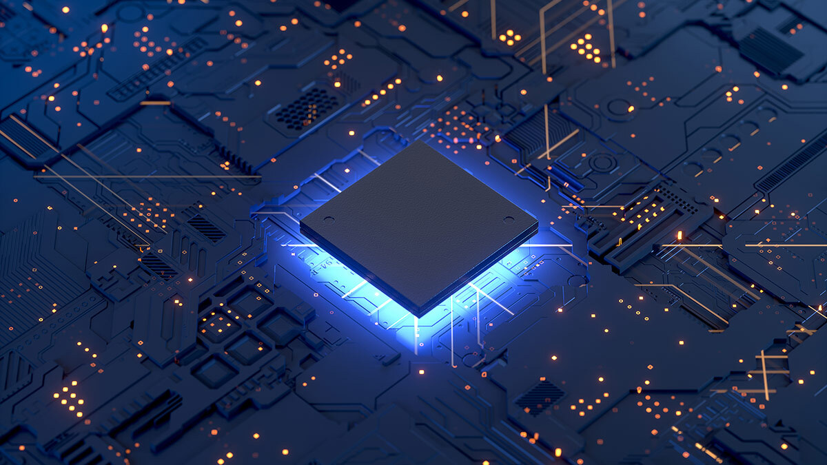 Placeholder Title A close up of computer hardware, hovering atop a blue light.