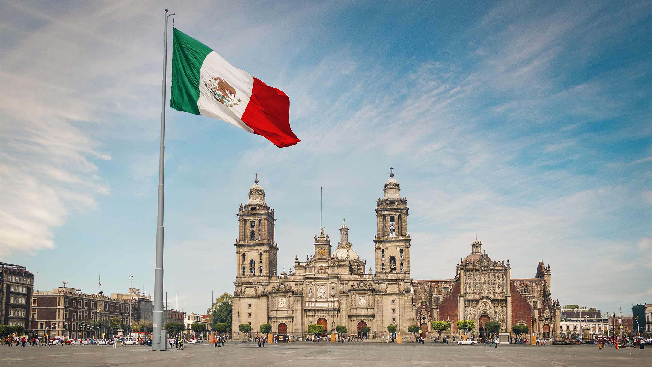 Flag of Mexico in front of building