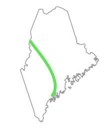 A map showing the most scenic route in Maine