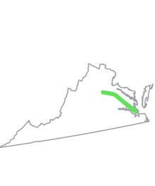 A map showing the most scenic route in Virginia