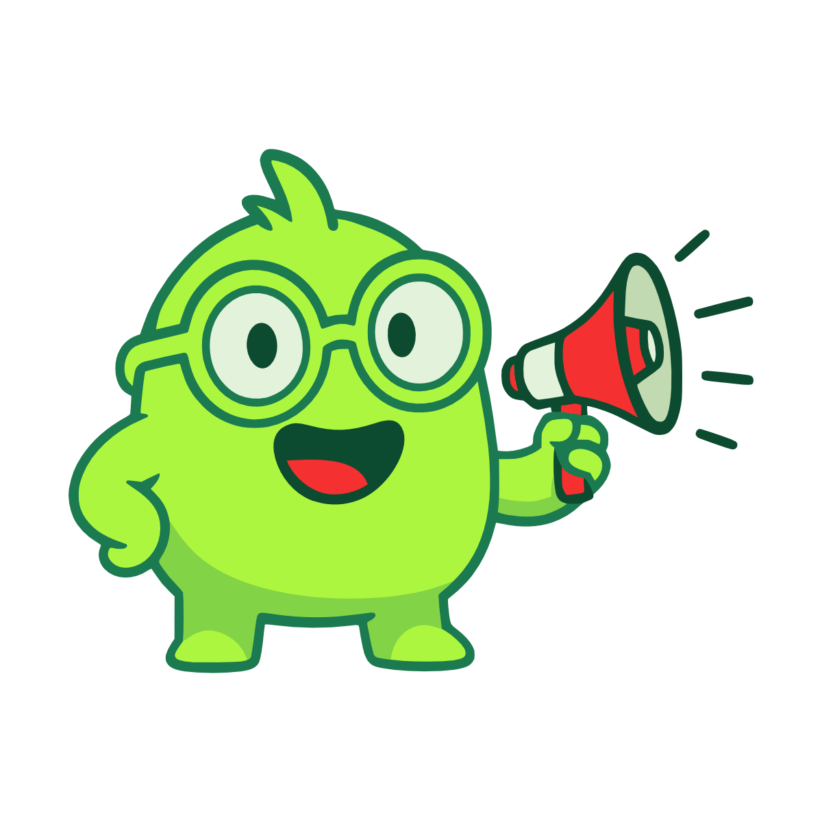 BOB holding a megaphone