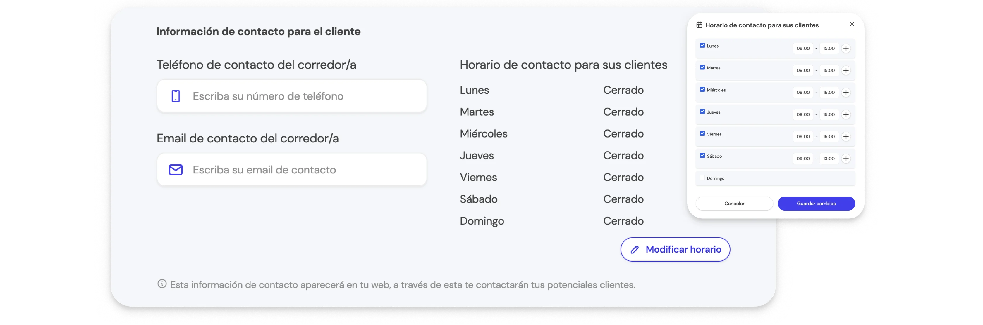 Paso 3: Ingresa la información de contacto que verán los clientes en la BrokerApp de Life5.