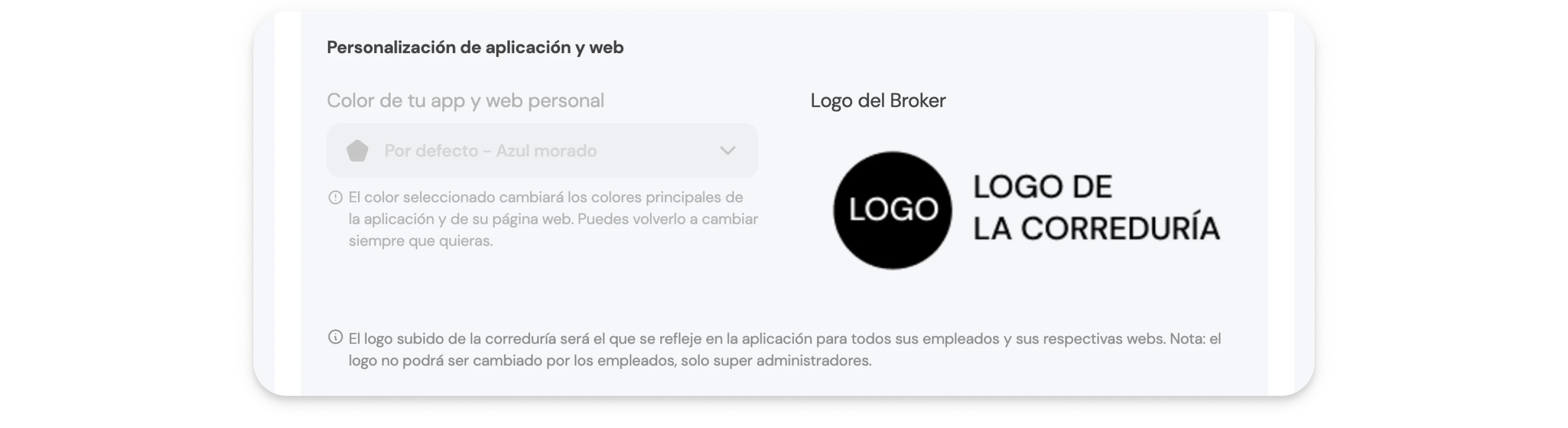 Vista de la personalización de la aplicación con los colores y logos de la correduría en la BrokerApp de Life5.