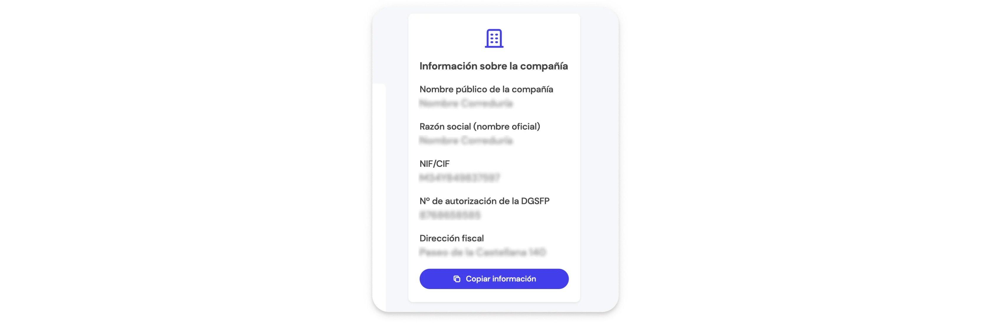 Sección donde el Empleado puede consultar la información general de la correduría en la BrokerApp de Life5.
