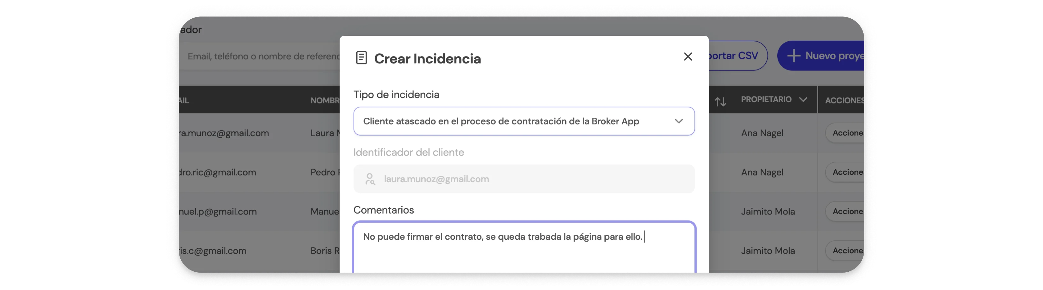 Paso 4: Añade un breve mensaje describiendo la incidencia en la BrokerApp de Life5.