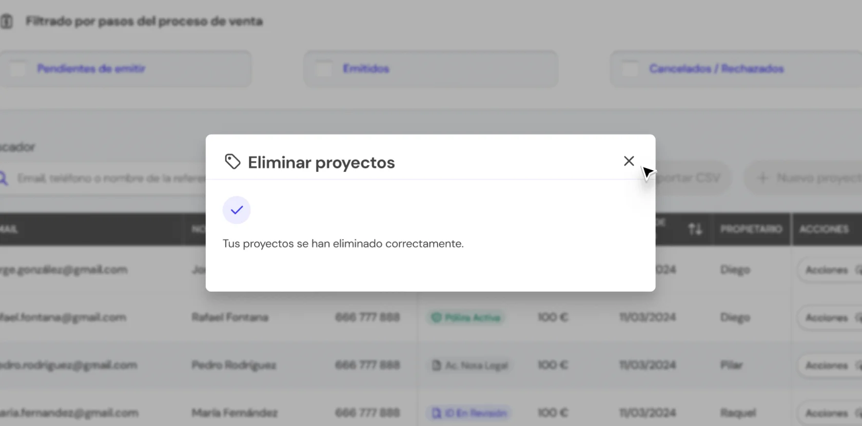 Una pagina emergente que te dice que lo has hecho bien