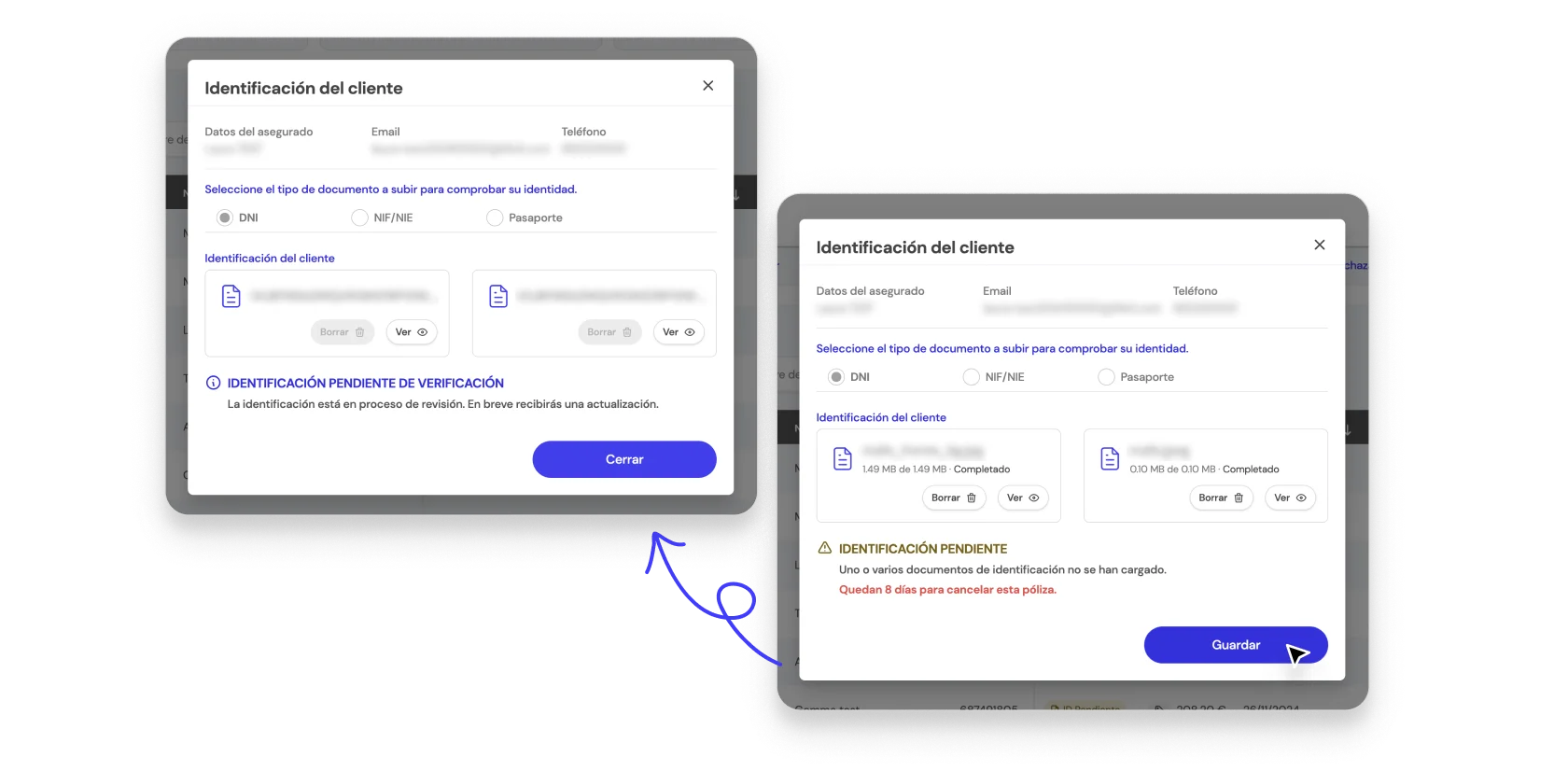 Paso 3: Sube las imágenes de la identificación del cliente y haz click en el botón guardar.