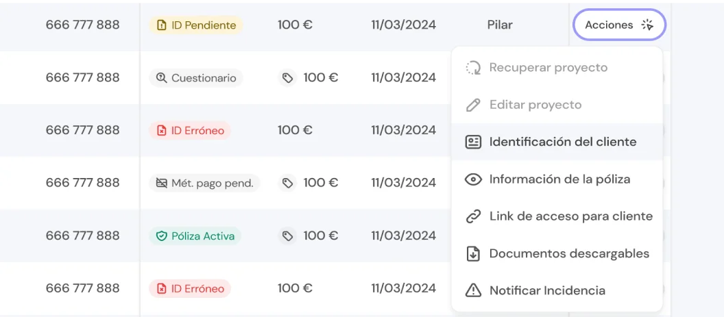 Indicador del estado 'ID Erróneo' para clientes con identificación que requiere correcciones en la BrokerApp.