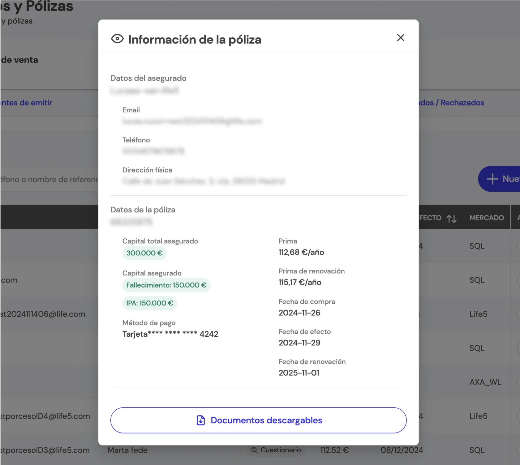 Paso 3: Selecciona la opción “Información de la póliza” en el menú de acciones.