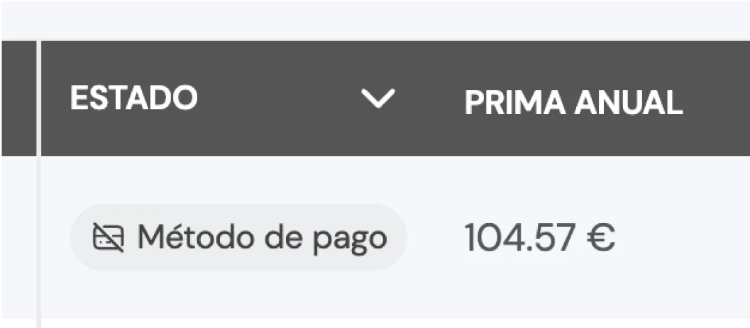Indicador del estado 'Método de Pago' donde el enlace de acceso permite al cliente añadir su información de pago.